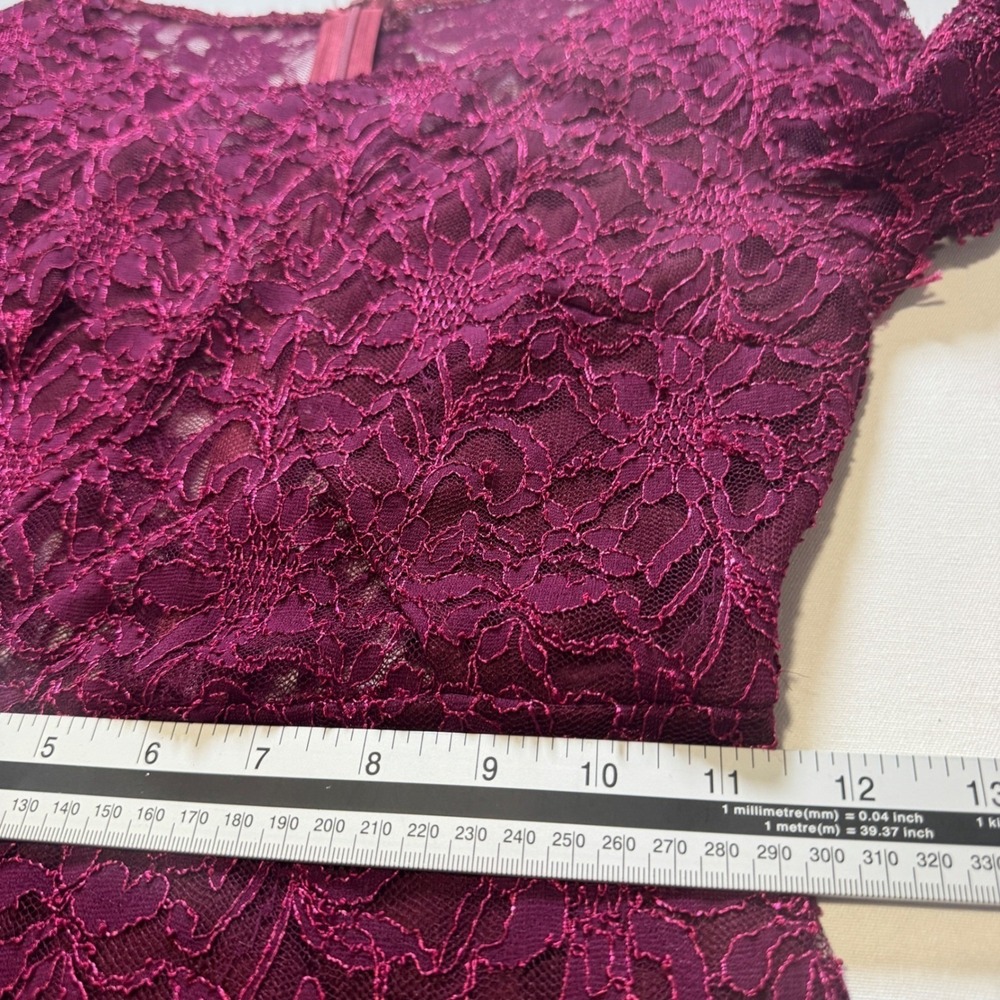 Burgundy Floral Lace Long Sleeve Bodycon Sheath Dress XS Cocktail Wedding Guest - Picture 7 of 9